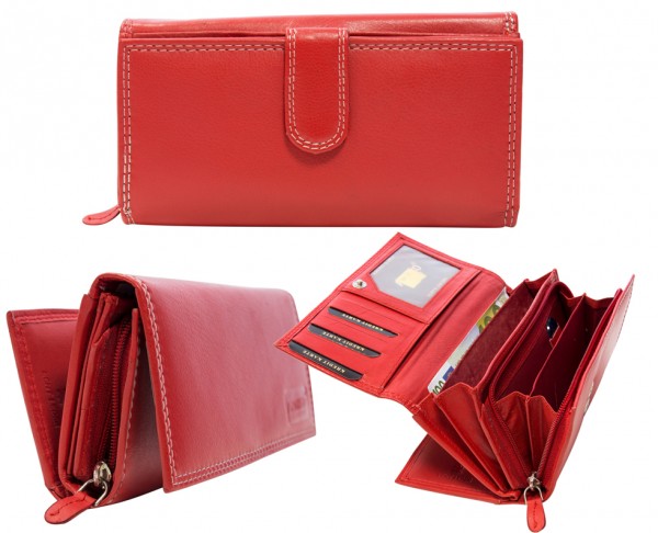 Damen Geldbörse Leder Lang mit viele Kreditkarten Beidseitig bedienbar BB11