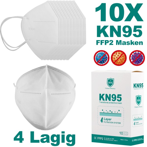 10x Atemschutzmaske FFP2 Mundschutz Maske KN95 98% Filterung Feinstaubmaske