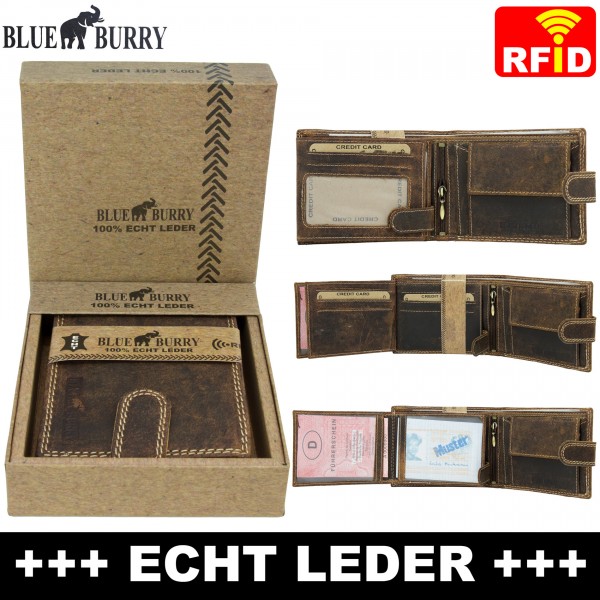 Premium Herren Portemonnaie aus Leder mit RFID-Schutz RF-02-L Dunkelbraun