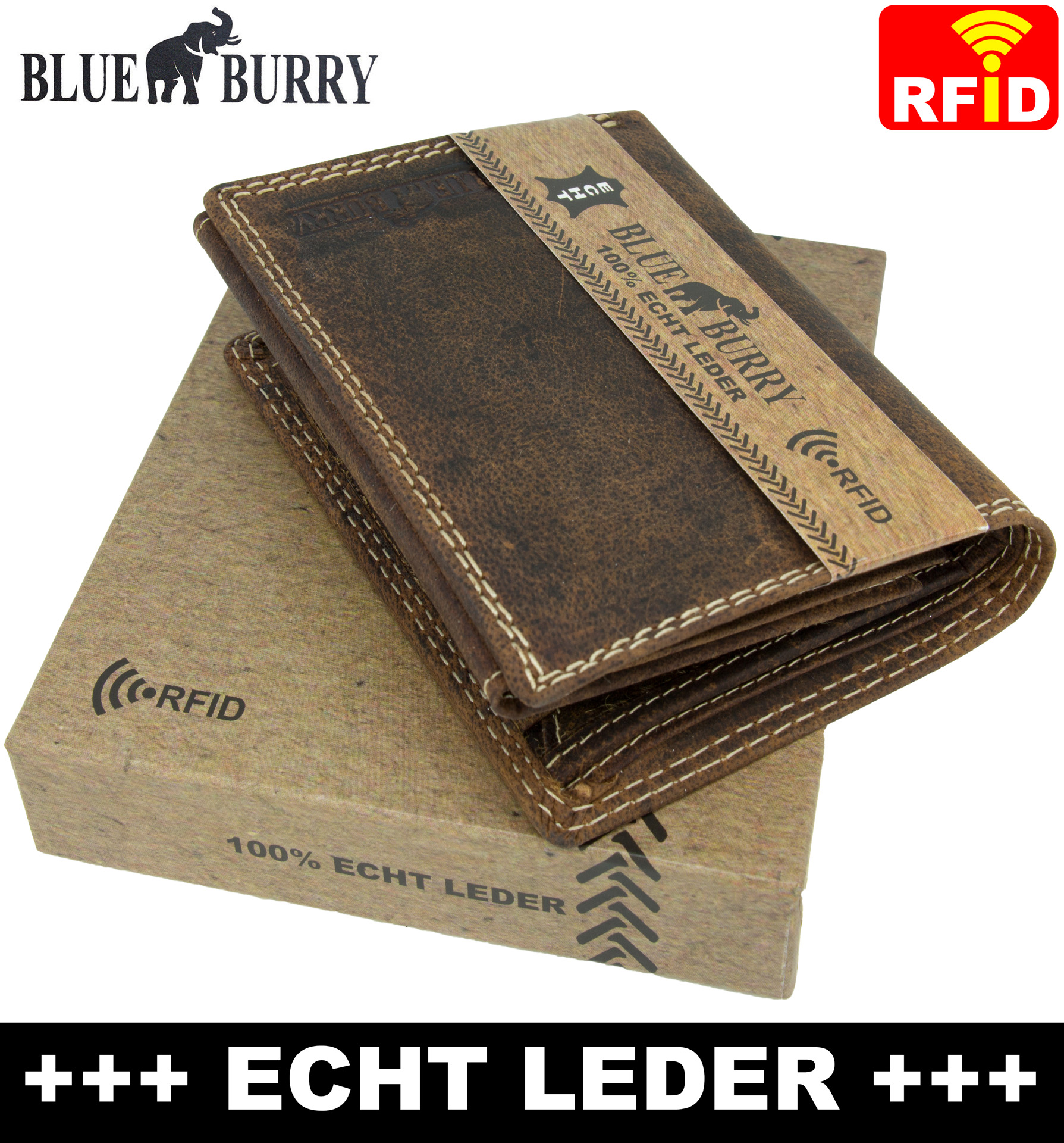 Echtleder 089 Blue Burry Herren Lederbörse RFID-Schutz Portemonnaie Geldbörse 