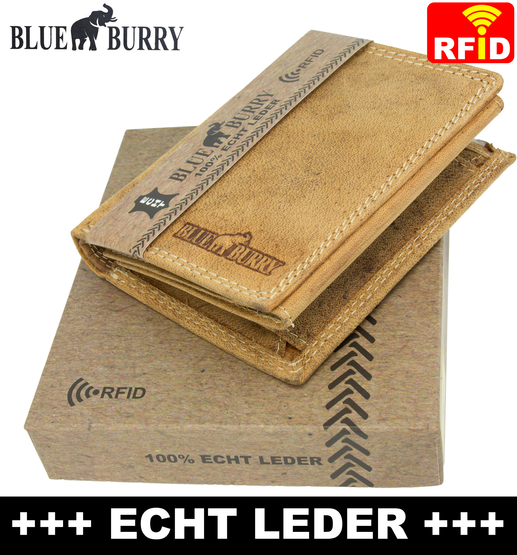 Geldbörse Echtleder 089 Blue Burry Herren Lederbörse RFID-Schutz Portemonnaie 