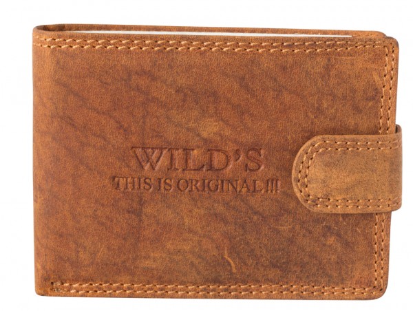 Herren Portemonnaie aus Vintage Leder Clippverschluss Querformat Hellbraun Modell Wilds W02L